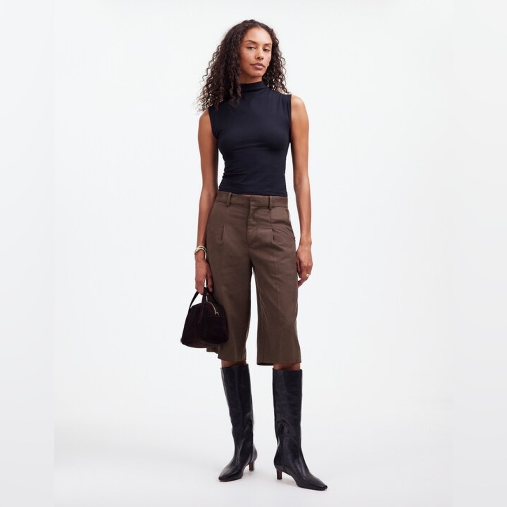 NWT Madewell Brown Dark Carob Slouchy Shorts Culottes in Drapey Twill - 0
